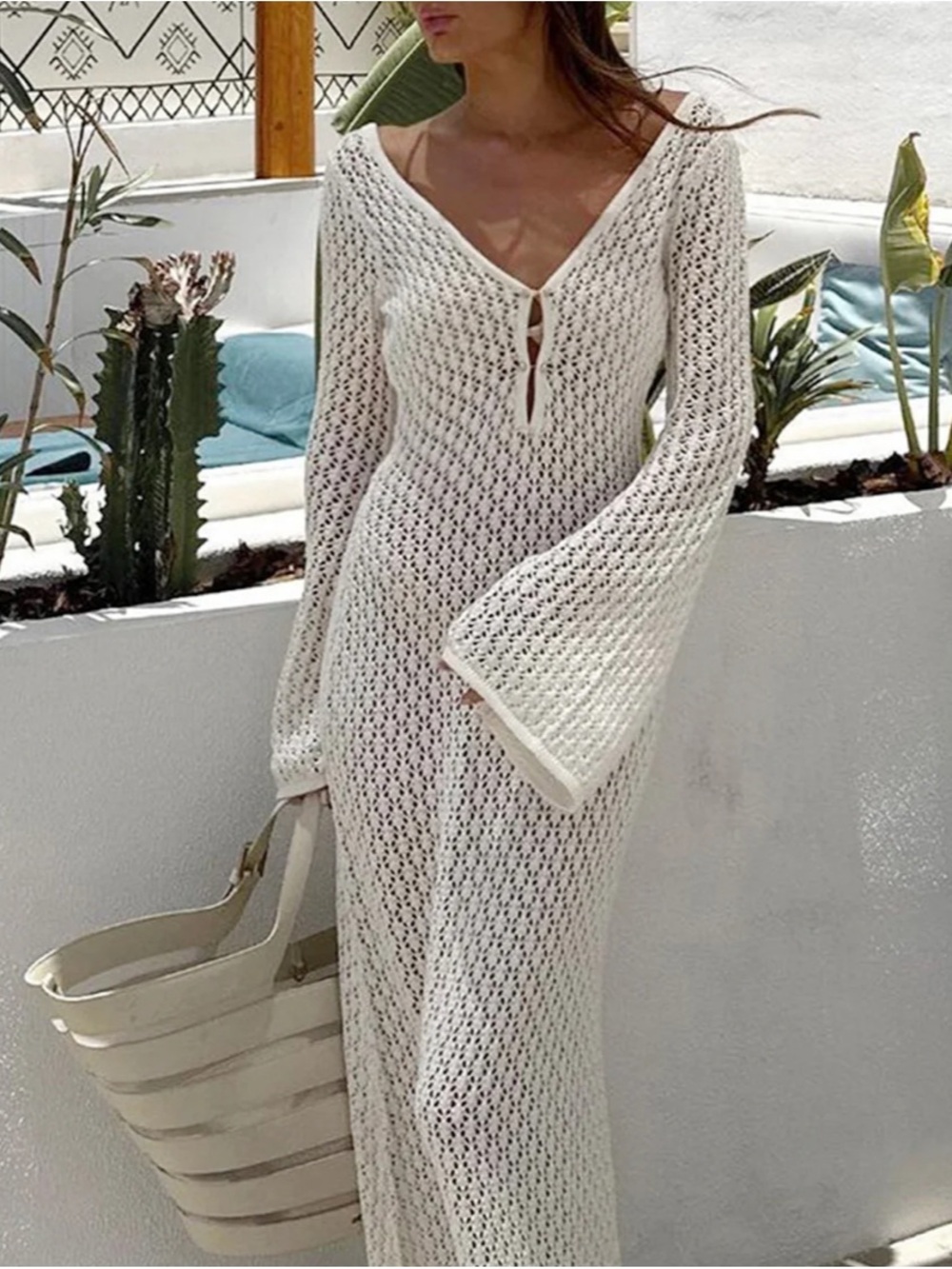 Cover Up Long Sleeve Open Back Long Dress